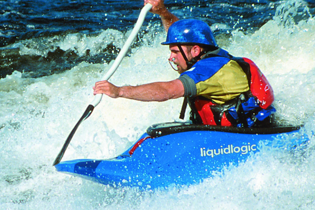 Man paddles through whitewater in a Liquidlogic Skip or Liquidlogic Pop kayak