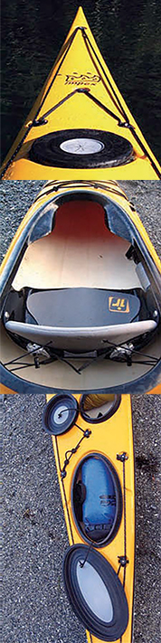 Different parts of yellow kayak