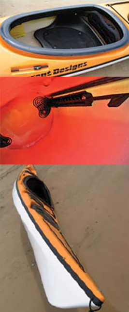 Different parts of orange sea kayak