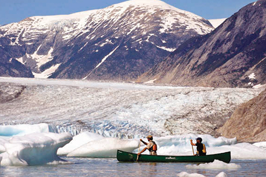 Canoeing beside a glacier