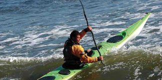 Man paddling in a Valley Etain 17.5 sea kayak