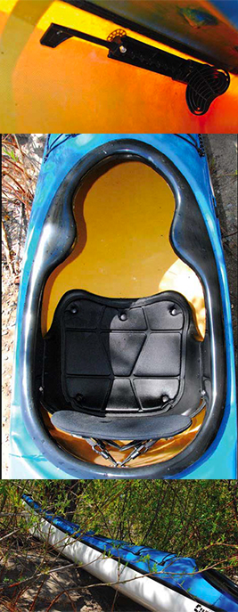 Different parts of blue sea kayak