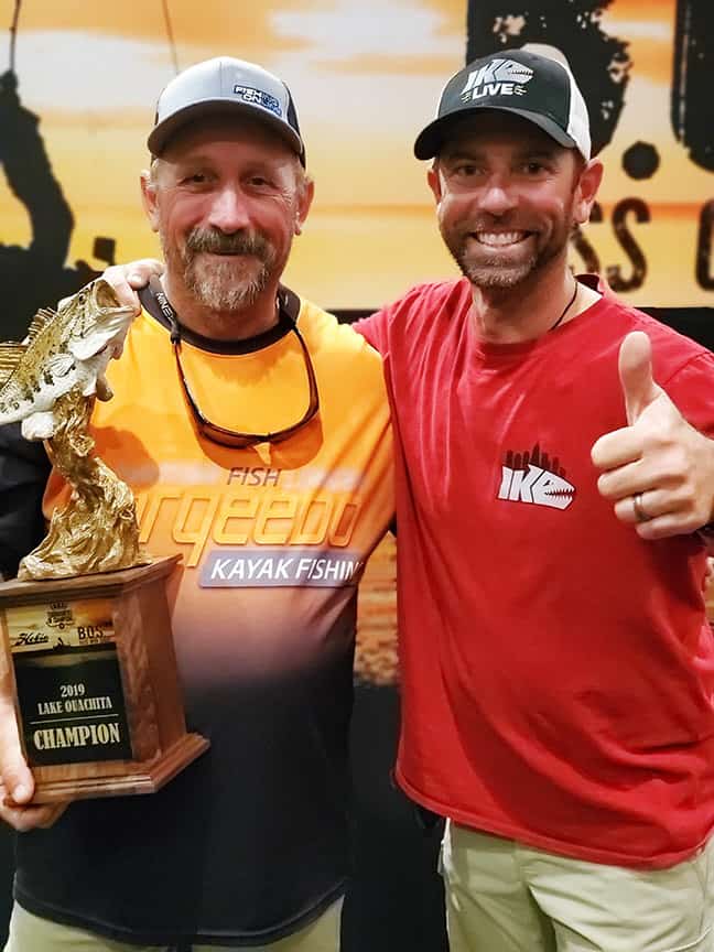 Jody Queen holds his 1st place trophy for the 2019 Hobie Bass Open