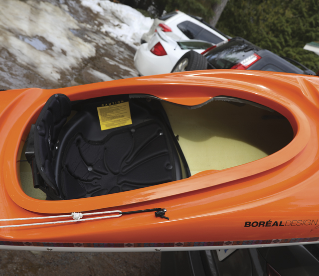 Closeup of cockpit on the Boreal Design Epsilon C200 touring sea kayak