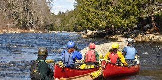 group of canoeists learn how to read whitewater