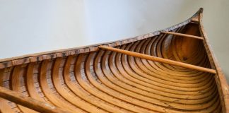 Interior of a full-size birchbark Penobscot canoe