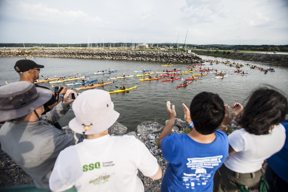 Kayakers cheer at the Quebec Kayak Challenge