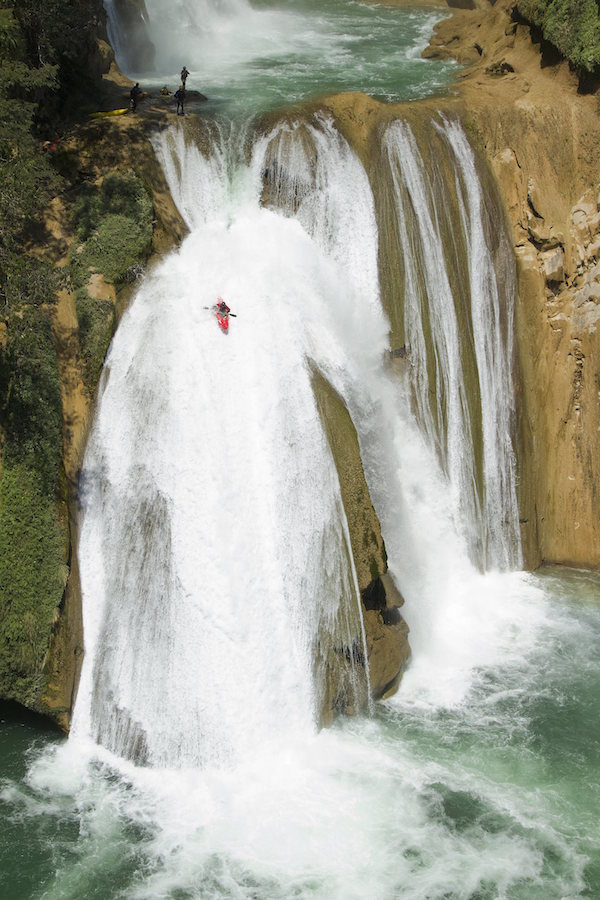 Rush Sturges dropping a waterfall in a still from the kayaking film Chasing Niagara