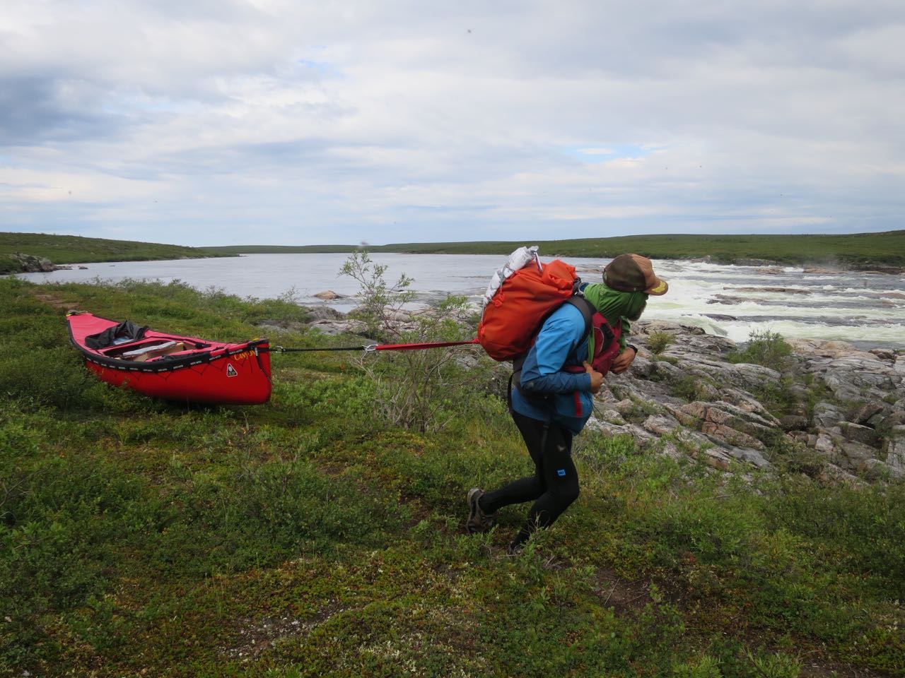 Pulling the T-Formex canoe on a portage