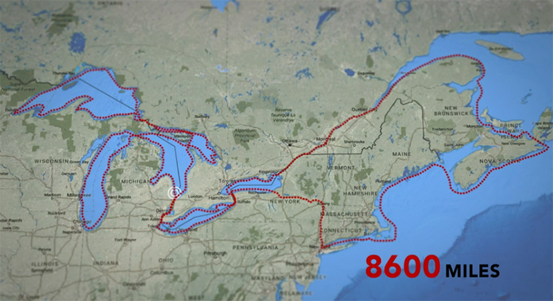 Traci Lynn Martin's intended route to paddle the Great Lakes with a kayak.