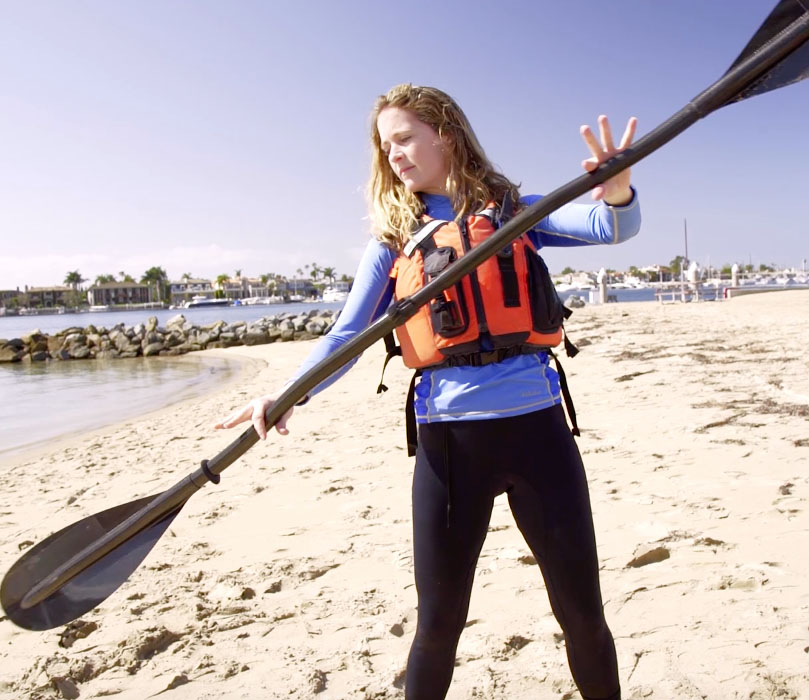 Instructor Kate Kuthe demonstrates how to paddle properly.