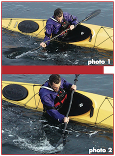 Photo progression images of how to stay upright in a kayak.