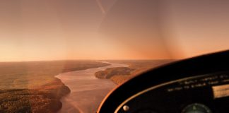 view of a river from a planes cockpit