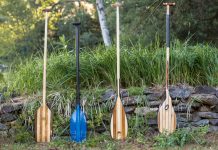 4 canoe paddles standing in a row