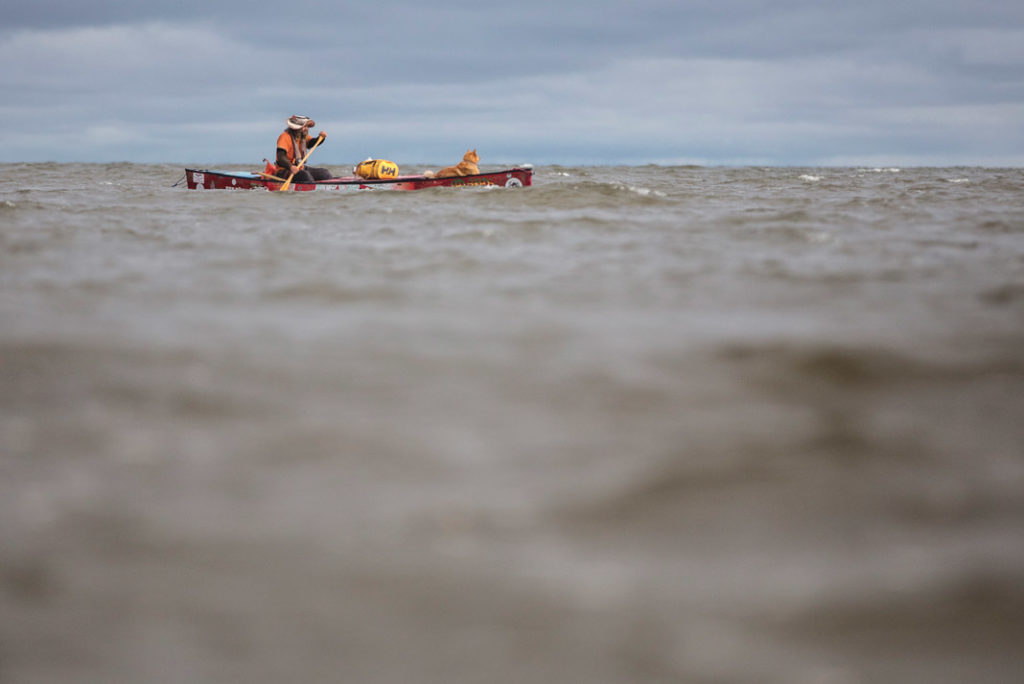 Mike Ranta canoes across a lake on his cross-Canada canoe trip