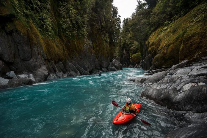 kayaker looking up river