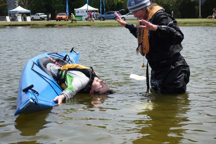 Doug MacGregor in a kayak practicing his roll