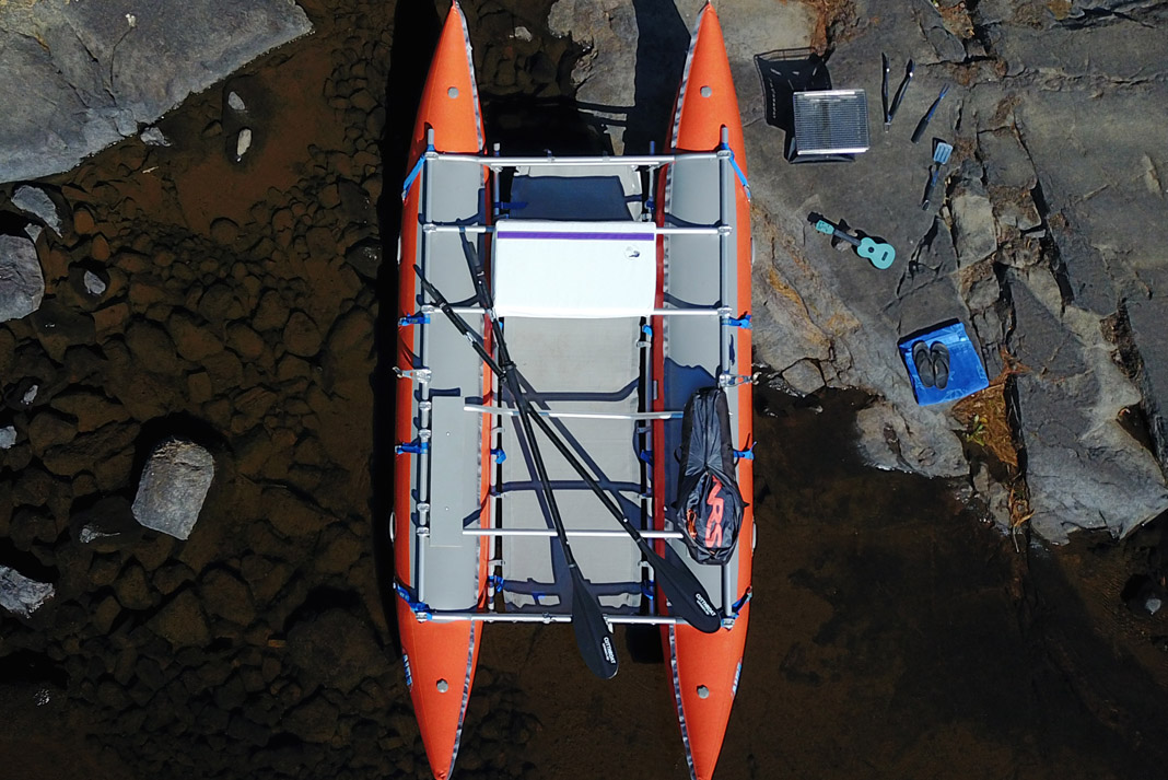 raft with camping gear on it