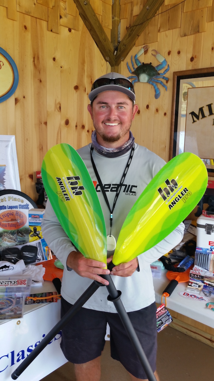 Derek Engle scored 2 redfish and 2 trout and this Bending Branches Angler Pro paddle. 