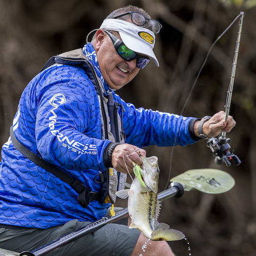Tim Perkins' favorite tactic is to use spinnerbaits for river trophies.
