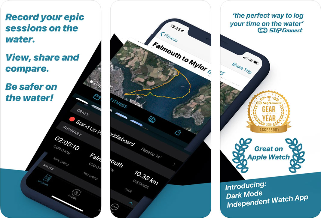 Screenshot of sample screens from the Paddle Logger app