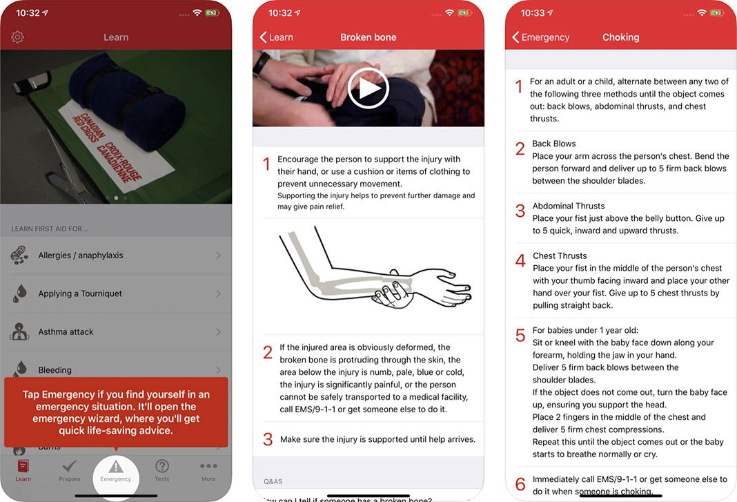 Screenshot of sample screens from the Red Cross - Be Ready app