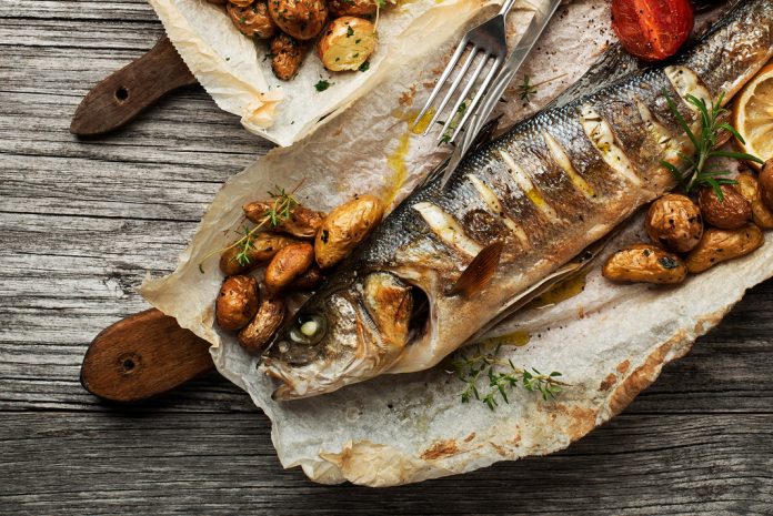 trout and potatoes displayed for dinner