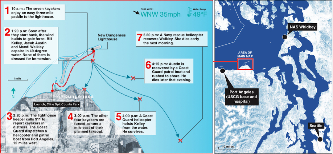Map showing location of events in the Tragedy at Dungeness Bay