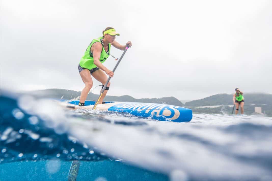 Lina Augaitis training near Japan’s Zamami Island 2018. | Photo: The Paddle League/Georgia Schofield