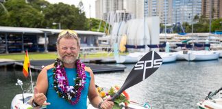 Antonio de la Rosa arrives in Waikiki after more than two months at sea on his paddleboard, Ocean Defender.