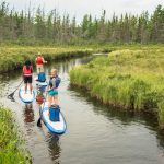 Tips For Buying & Using A Standup Paddleboard Pump Three people paddleboarding down narrow waterway