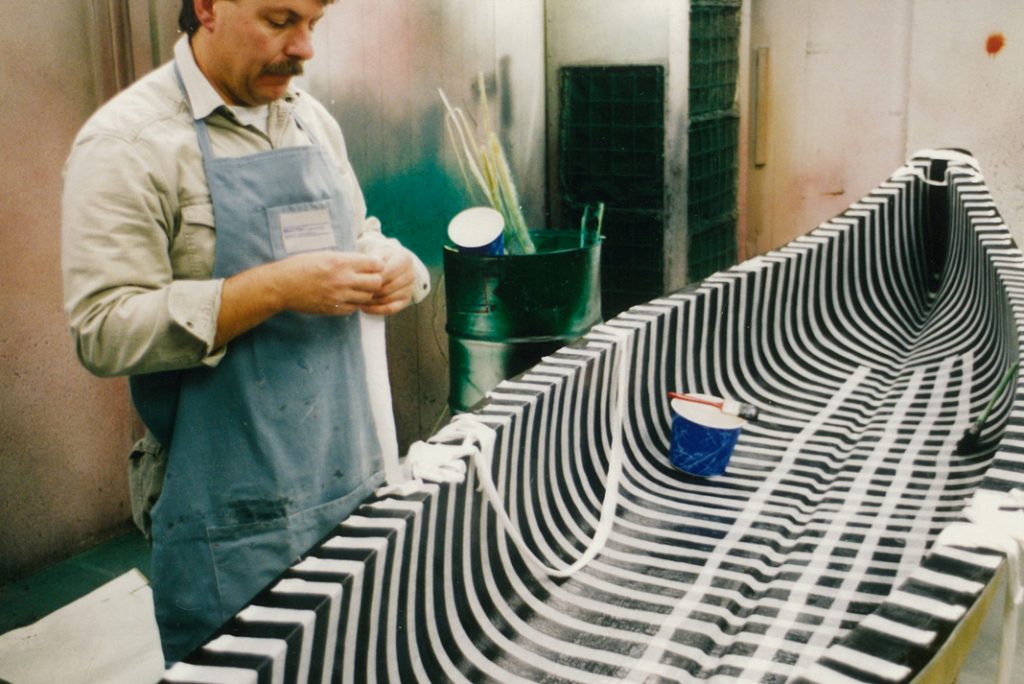 Tim working on a mold in the first London shop, circa 1988. | Photo: Courtesy Nova Craft Canoe