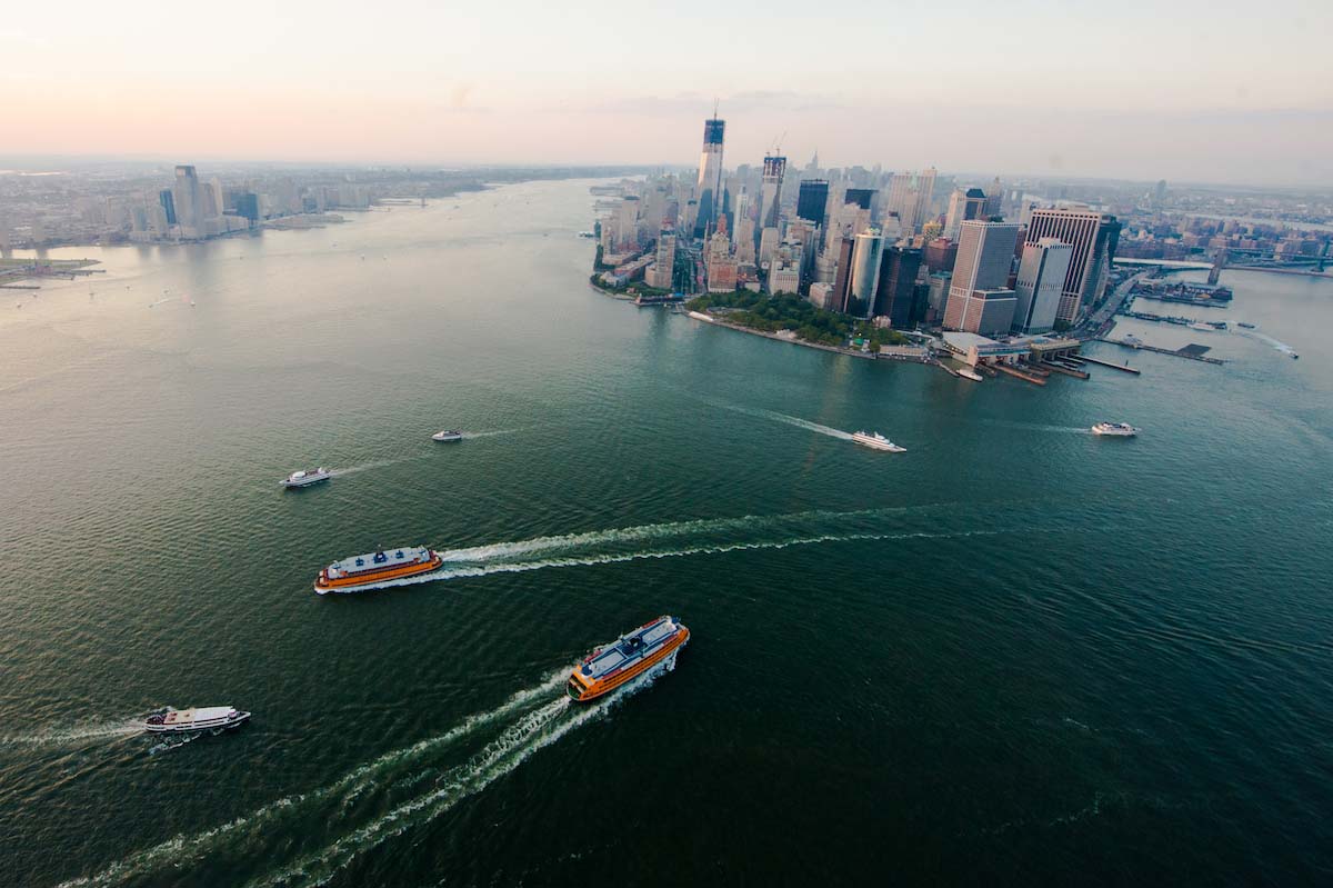 Boat large and small zip across the New York harbor, a situation similar to the 2016 kayak accident