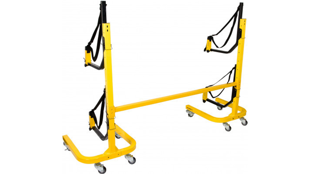 Yellow rack with straps for two kayaks