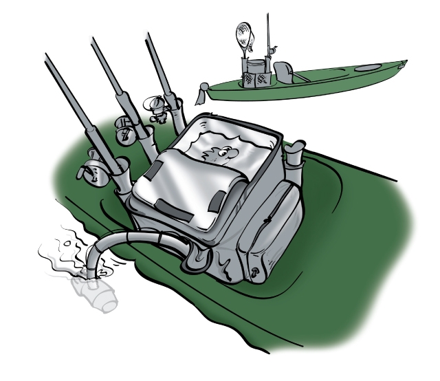 Illustration of a livewell installed in a fishing kayak