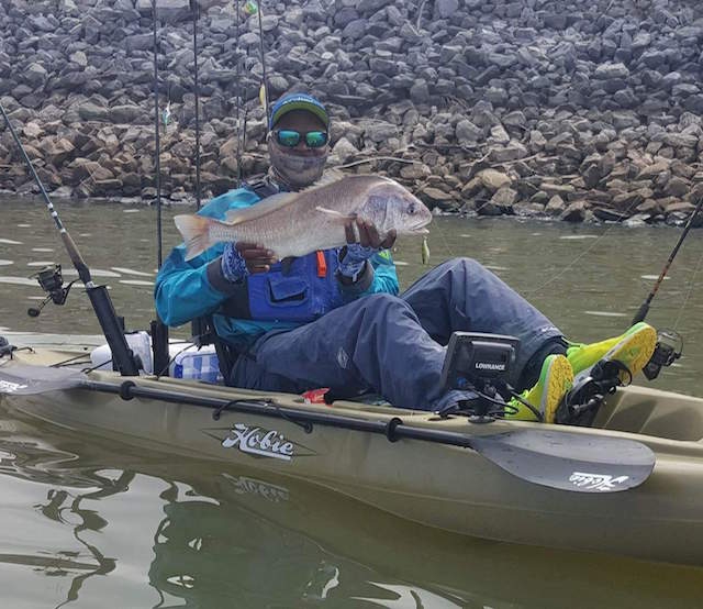 Mike Eady thought he hooked into a ten-pound bass when he set the hook on this big drum. Mike Eady thought he hooked into a ten-pound bass when he set the hook on this big drum. Photo: Matt Stehle