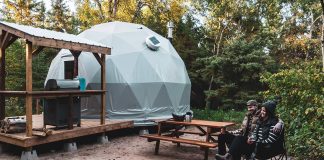 Campers staying in geodesic domes at Elk Island Retreat