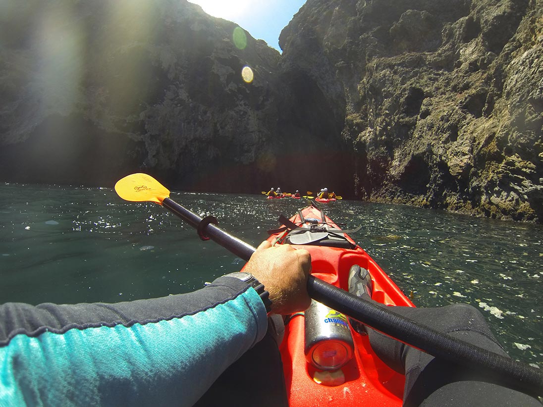 POV from kayaker heading towards another group