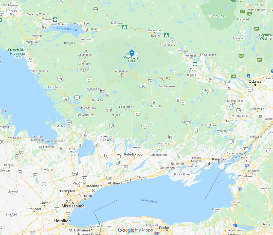 Google map showing location of Algonquin Par