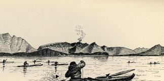 An illustration from the 1886 book, Our Arctic Province, by Henry Elliot, shows early kayak anglers. | Photo Courtesy Vernon Doucette