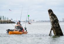 Man fishing from a kayak in Charleston, South Carolina