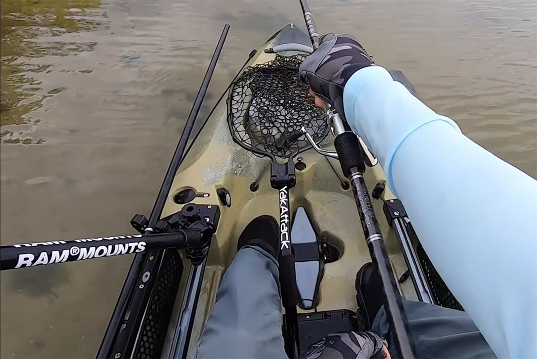 Tony from Salt Strong demonstrates how to retrieve a topwater lure from a kayak