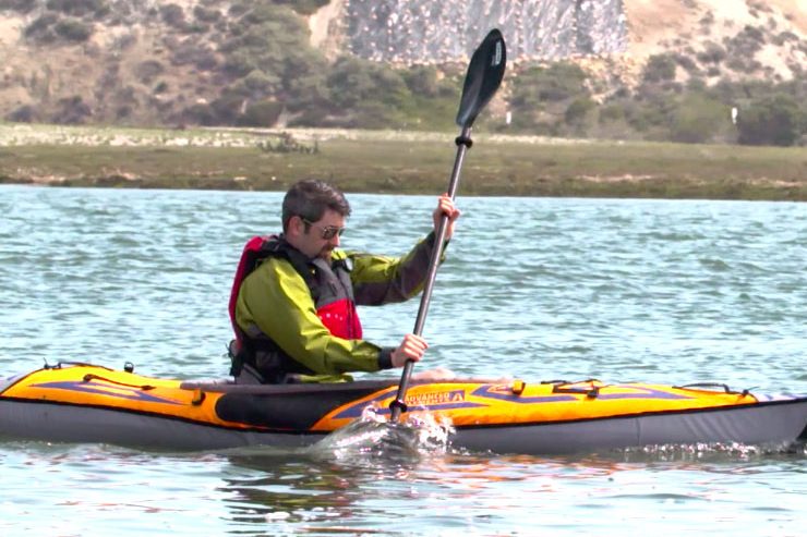 Paul Kuthe demonstrates how to back up in a recreational kayak.