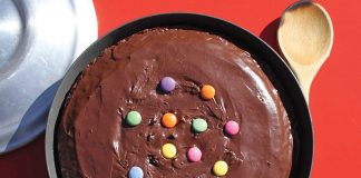a chocolate birthday cake, made with a recipe perfect for camping