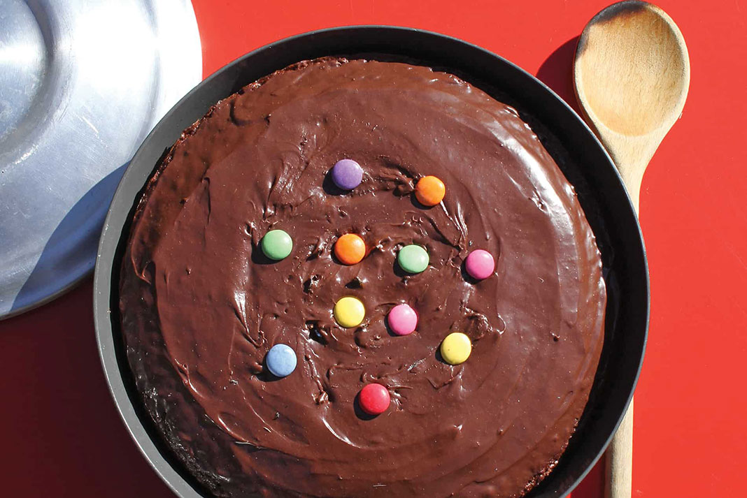 a chocolate birthday cake, made with a recipe perfect for camping