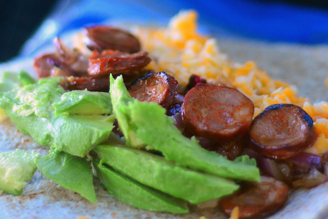 badass breakfast burrito, made with a campfire recipe