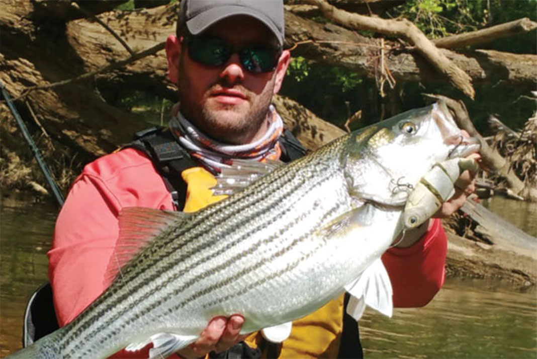 Pro staffer Evan Howard holds up a striped bass