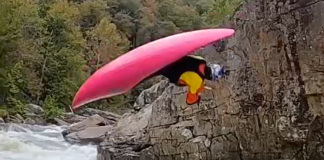 dane jackson throws a triple tomahawk off a river cliff