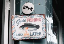 shop with a gone fishing sign hung out front