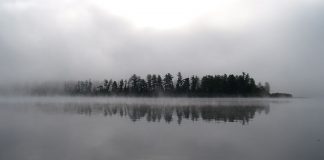 Morning mist over Lake Traverse in Algonquin Park